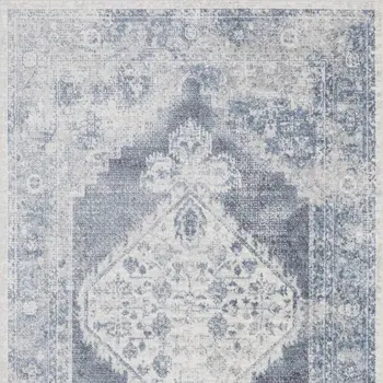 3' X 5' Blue Oriental Power Loom Distressed Washable Area Rug
