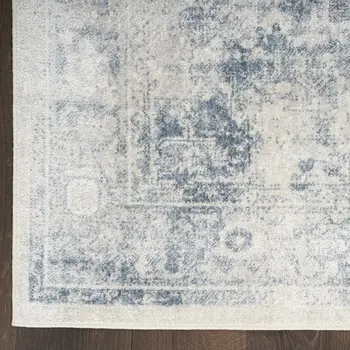 8' Blue Oriental Power Loom Distressed Washable Runner Rug