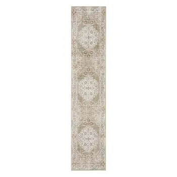 10' Sage Oriental Power Loom Distressed Washable Runner Rug