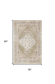 3' X 5' Sage Oriental Power Loom Distressed Washable Area Rug