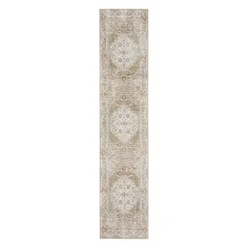 12' Sage Oriental Power Loom Distressed Washable Runner Rug