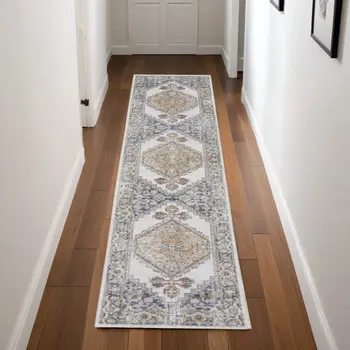 8' Gray Oriental Distressed Washable Runner Rug