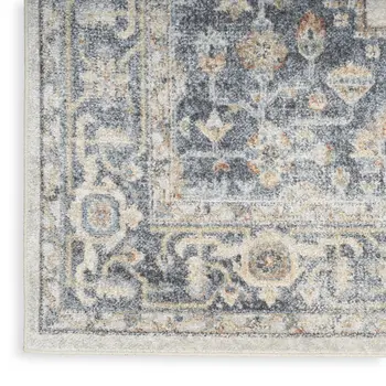 8' X 10' Gray And Gold Floral Medallion Distressed Washable Area Rug