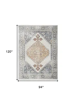 8' X 10' Gray And Gold Floral Medallion Distressed Washable Area Rug
