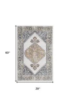 3' X 5' Gray Oriental Power Loom Distressed Washable Area Rug