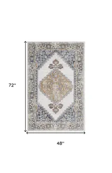 4' X 6' Gray Oriental Power Loom Distressed Washable Area Rug