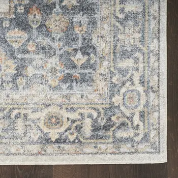 7' X 9' Gray Oriental Power Loom Distressed Washable Area Rug