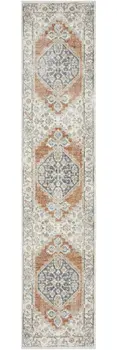 12' Gray And Ivory Oriental Distressed Washable Runner Rug