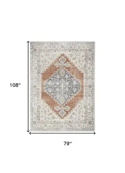 7' X 9' Gray Oriental Power Loom Distressed Washable Area Rug