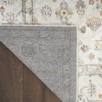 8' Gray And Ivory Oriental Distressed Washable Runner Rug