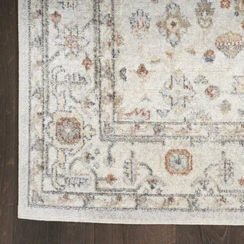 8' Gray And Ivory Oriental Distressed Washable Runner Rug