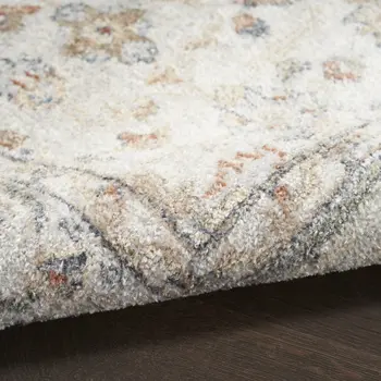 8' X 10' Gray Orange And Ivory Floral Medallion Distressed Washable Area Rug