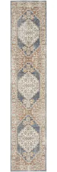 8' Denim Blue Oriental Power Loom Distressed Washable Runner Rug
