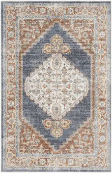 3' X 5' Denim Blue Oriental Power Loom Distressed Washable Area Rug