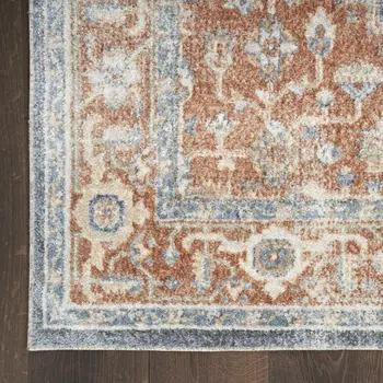 12' Denim Blue Oriental Power Loom Distressed Washable Runner Rug