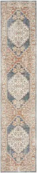 12' Denim Blue Oriental Power Loom Distressed Washable Runner Rug