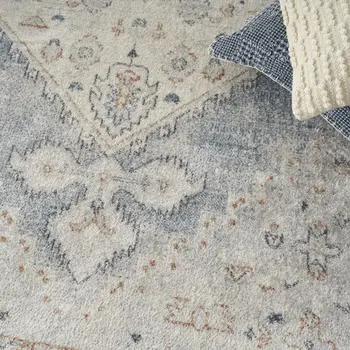 5' X 7' Light Blue Oriental Power Loom Distressed Washable Area Rug