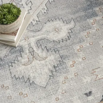 8' X 10' Light Blue Oriental Power Loom Distressed Washable Area Rug