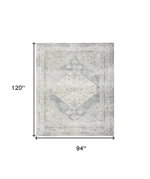 8' X 10' Light Blue Oriental Power Loom Distressed Washable Area Rug