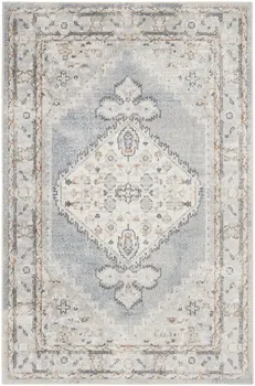 3' X 5' Light Blue Oriental Power Loom Distressed Washable Area Rug