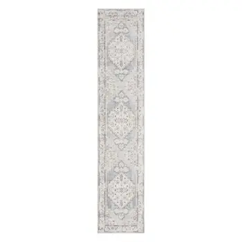 12' Light Blue Oriental Power Loom Distressed Washable Runner Rug