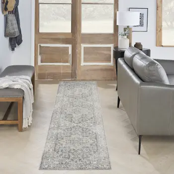 12' Gray Oriental Washable Runner Rug