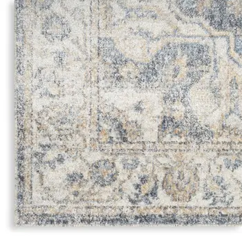 8' X 10' Gray and Blue Oriental Power Loom Washable Area Rug