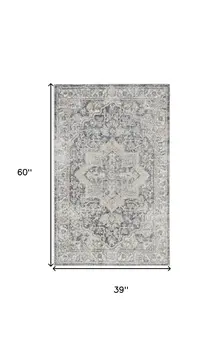 3' X 5' Gray Oriental Power Loom Washable Area Rug