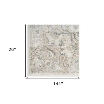 12' Silver Oriental Power Loom Washable Runner Rug