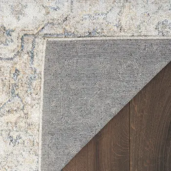 8' Gray And Ivory Oriental Washable Runner Rug