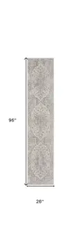 8' Gray And Ivory Oriental Washable Runner Rug