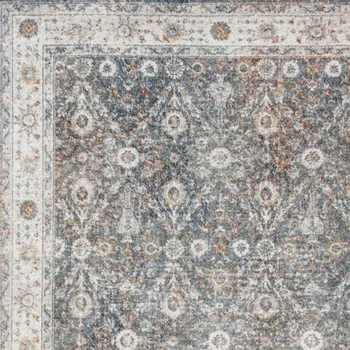 7' X 9' Silver Oriental Power Loom Washable Area Rug