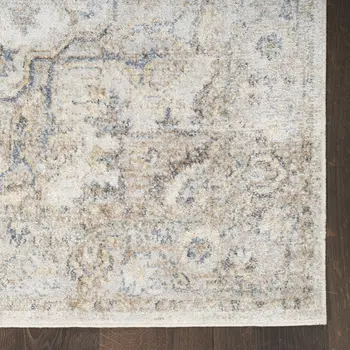 7' X 9' Silver Oriental Power Loom Washable Area Rug