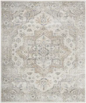 8' X 10' Silver Oriental Power Loom Washable Area Rug
