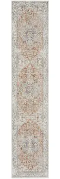 8' Rust And Off White Oriental Washable Runner Rug