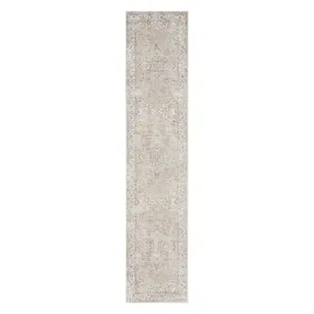 12' Beige Oriental Power Loom Washable Runner Rug