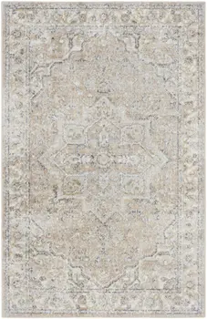 3' X 5' Beige Oriental Power Loom Washable Area Rug