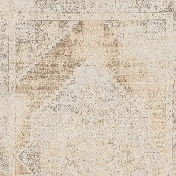 5' X 7' Beige Oriental Power Loom Washable Area Rug