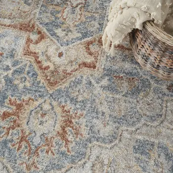 5' X 7' Denim Blue Oriental Power Loom Washable Area Rug
