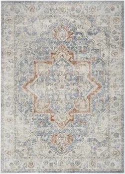 5' X 7' Denim Blue Oriental Power Loom Washable Area Rug