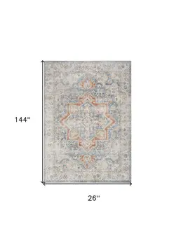 12' Denim Blue Oriental Power Loom Washable Runner Rug