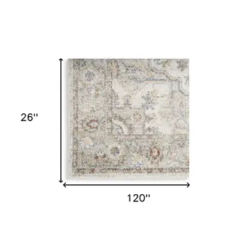 10' Gray Oriental Power Loom Washable Runner Rug