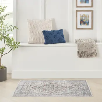 3' X 5' Gray Oriental Power Loom Washable Area Rug