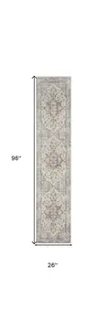 8' Gray And Ivory Oriental Washable Runner Rug
