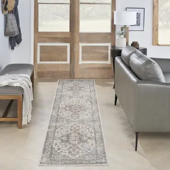 12' Gray Oriental Washable Runner Rug