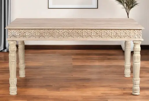 60" White Solid Wood Dining Table