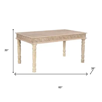 60" White Solid Wood Dining Table