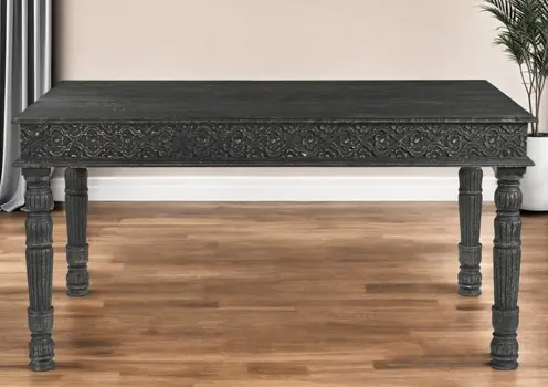 60" Black Solid Wood Dining Table