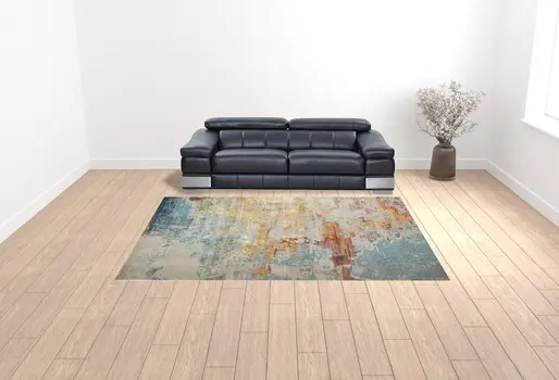 9' X 12' Blue and Gray Abstract Power Loom Area Rug