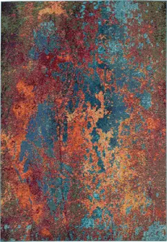 8' X 11' Blue and Orange Abstract Power Loom Area Rug